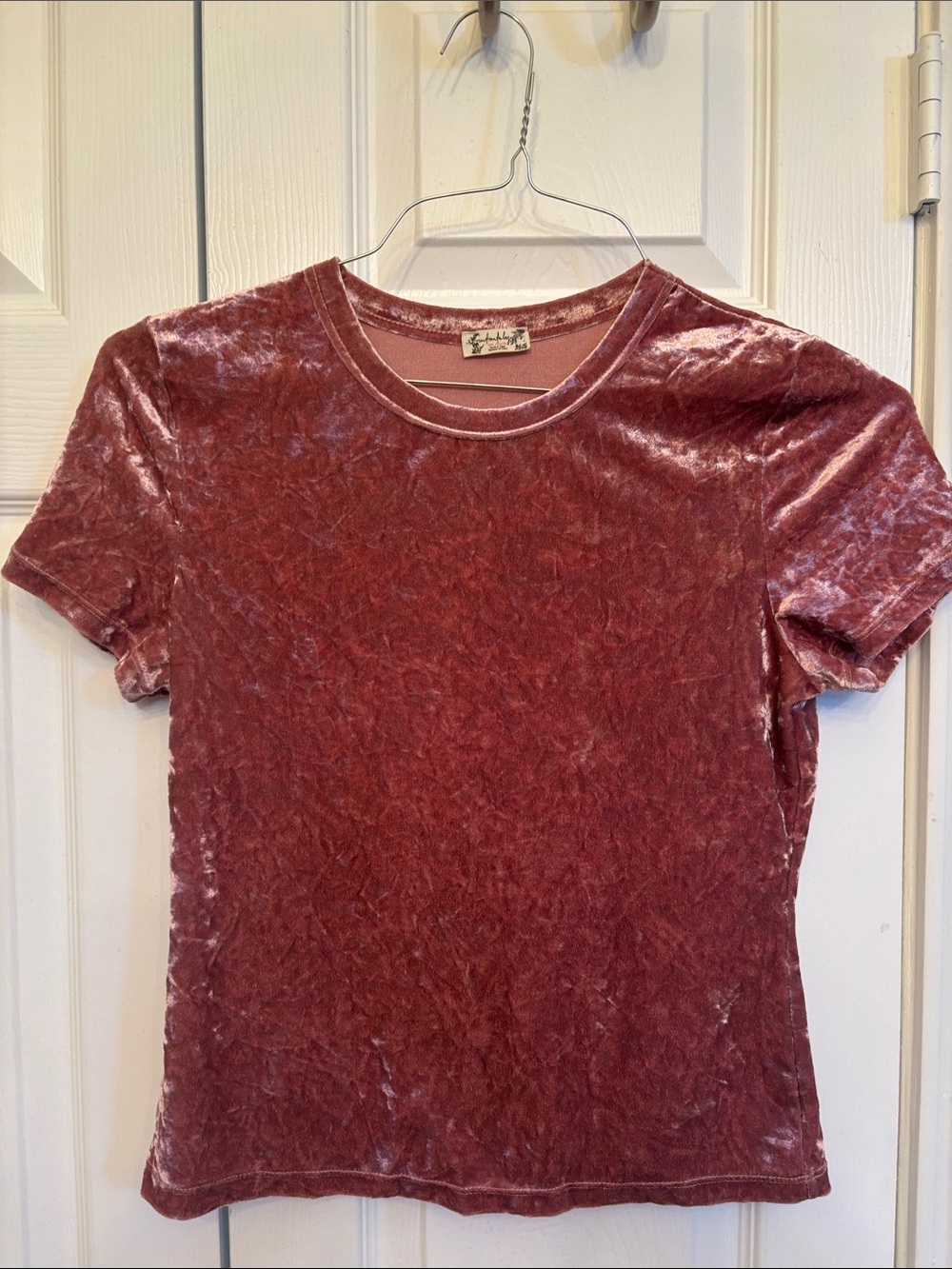 Free People Crushed Velvet Short Sleeve Tee - Rose Mauve